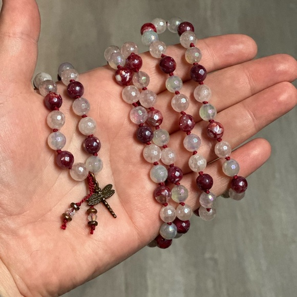 Handmade Mala Necklace - Fire Agate/Rose Quartz/White Agate - Picture 3 of 5